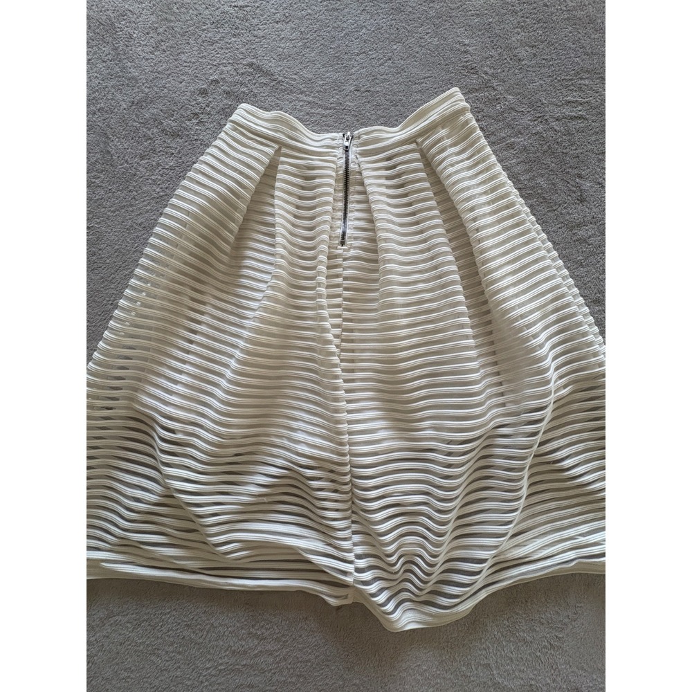 Blaze White Ribbed Mesh Pleated Midi Skirt Sheer Stripe Flare 90s Y2K - Picture 5 of 10